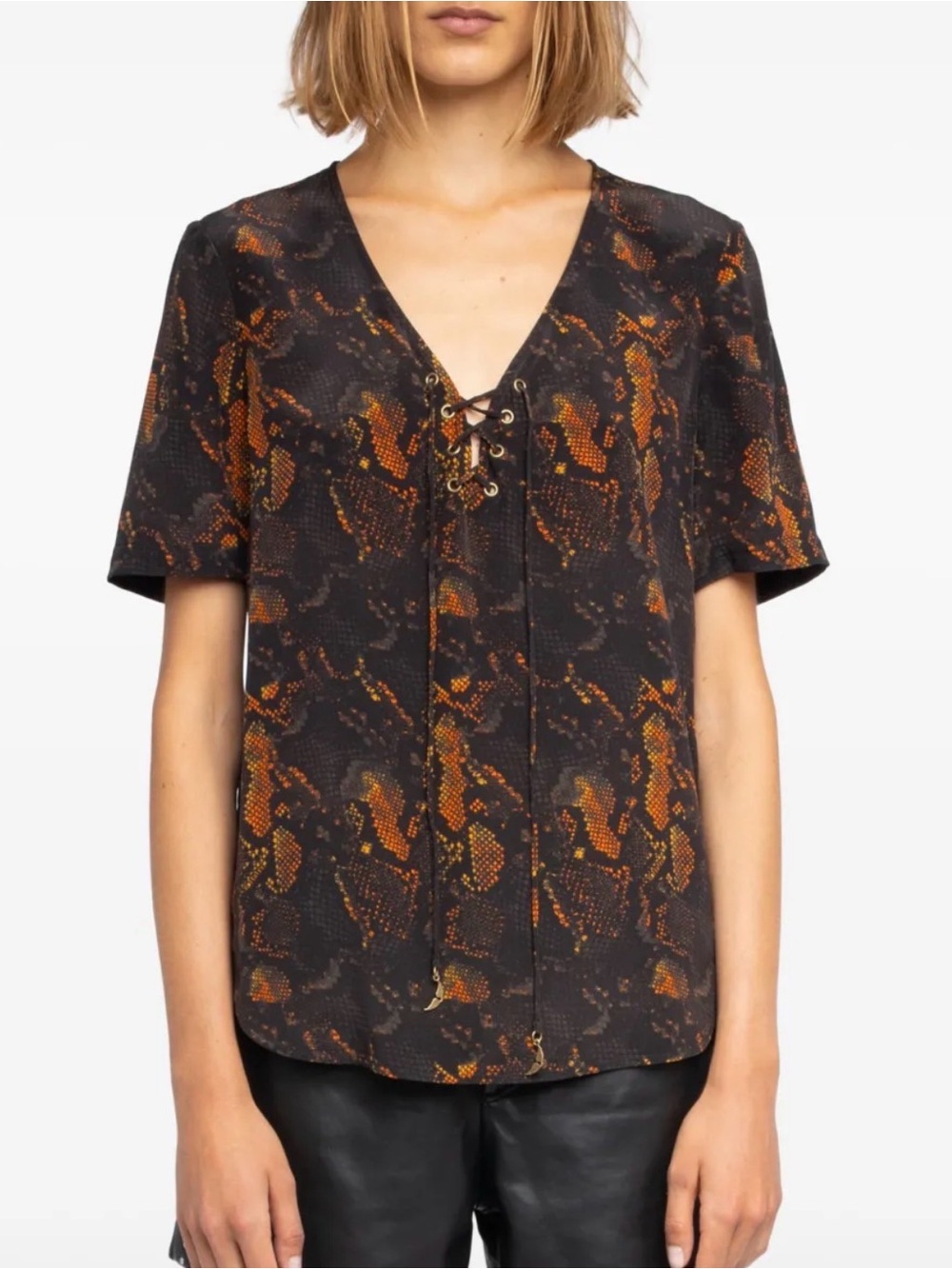 Zadig & Voltaire 100% Silk Top Blouse Animal Print Black sz Small NWT